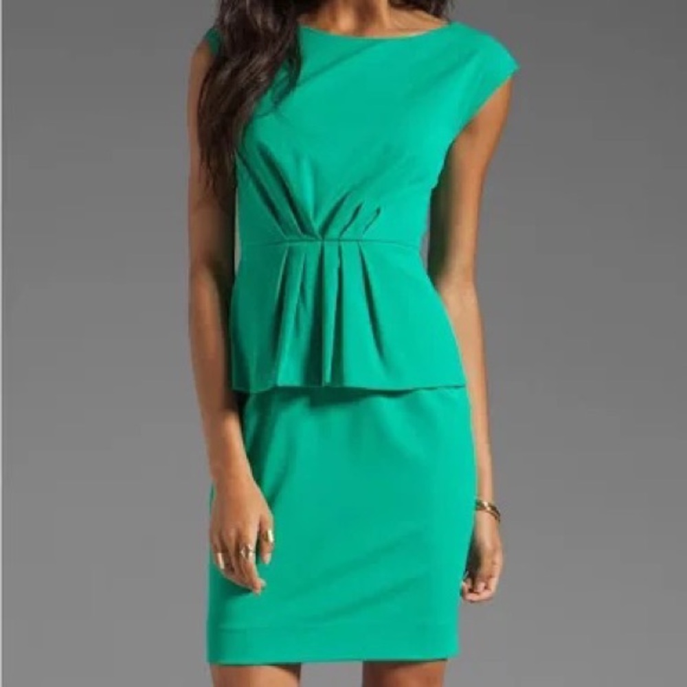 Shoshanna Raven Peplum Dress in Peacock Green